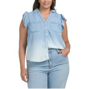 DEMOCRACY Plus Flutter Sleeve Collard Button Down Top